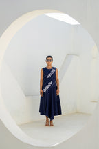 Pixelated Leaf Denim Asymmetrical Dress
