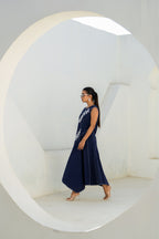 Pixelated Leaf Denim Asymmetrical Dress
