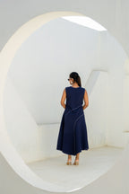 Pixelated Leaf Denim Asymmetrical Dress
