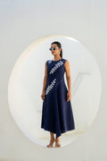 Pixelated Leaf Denim Asymmetrical Dress