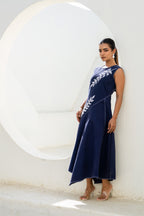 Pixelated Leaf Denim Asymmetrical Dress