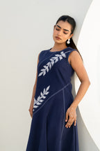 Pixelated Leaf Denim Asymmetrical Dress