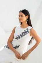 Pixelated Leaf White Flowy Asymmetrical Dress
