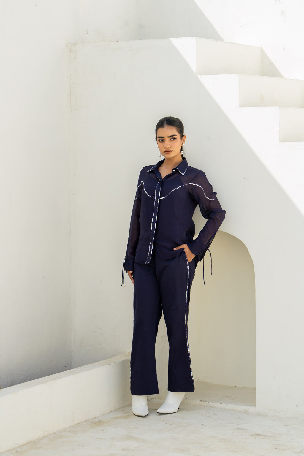 Midnight Blue Pixel Flow Co-ord Set