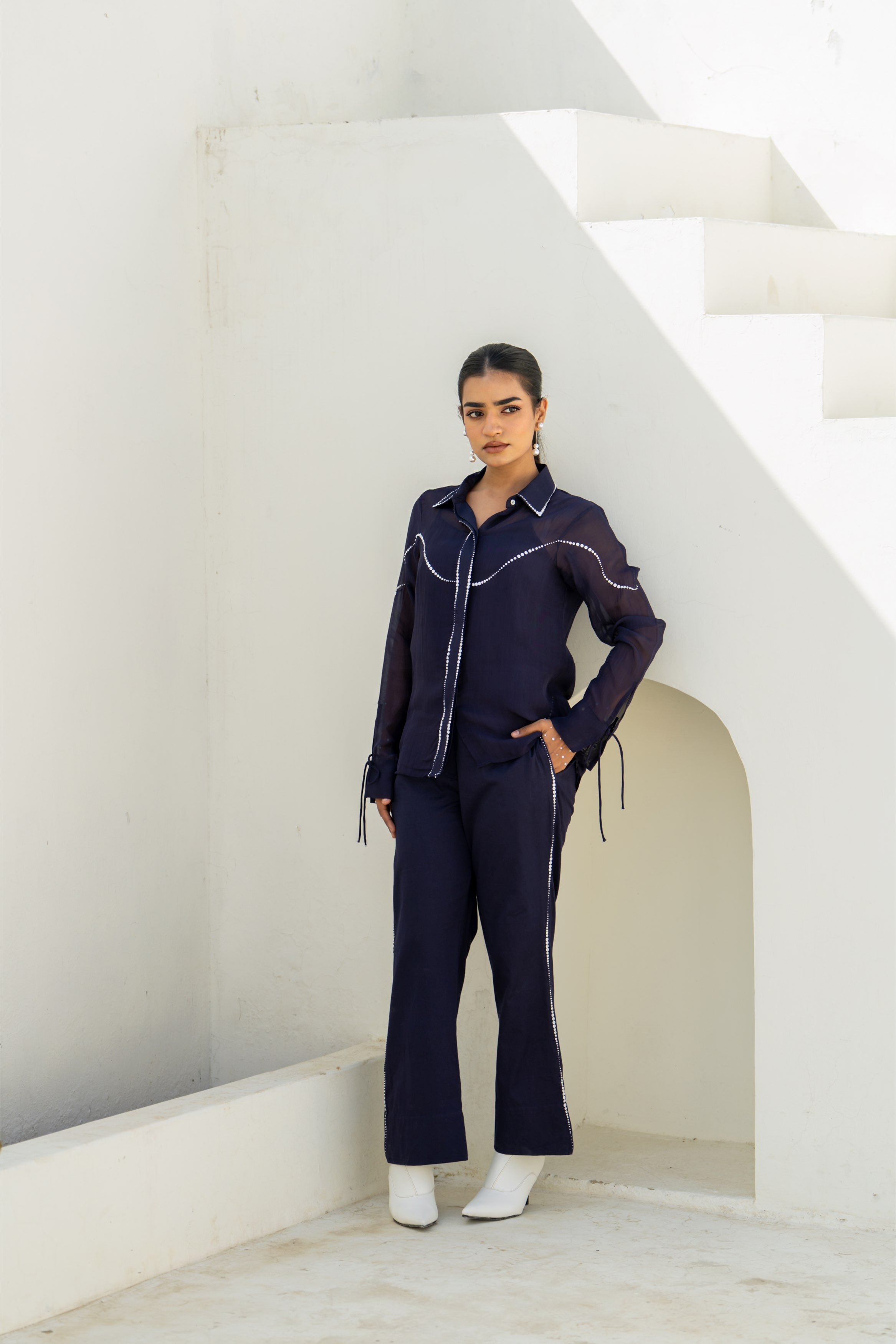 Midnight Blue Pixel Flow Co-ord Set