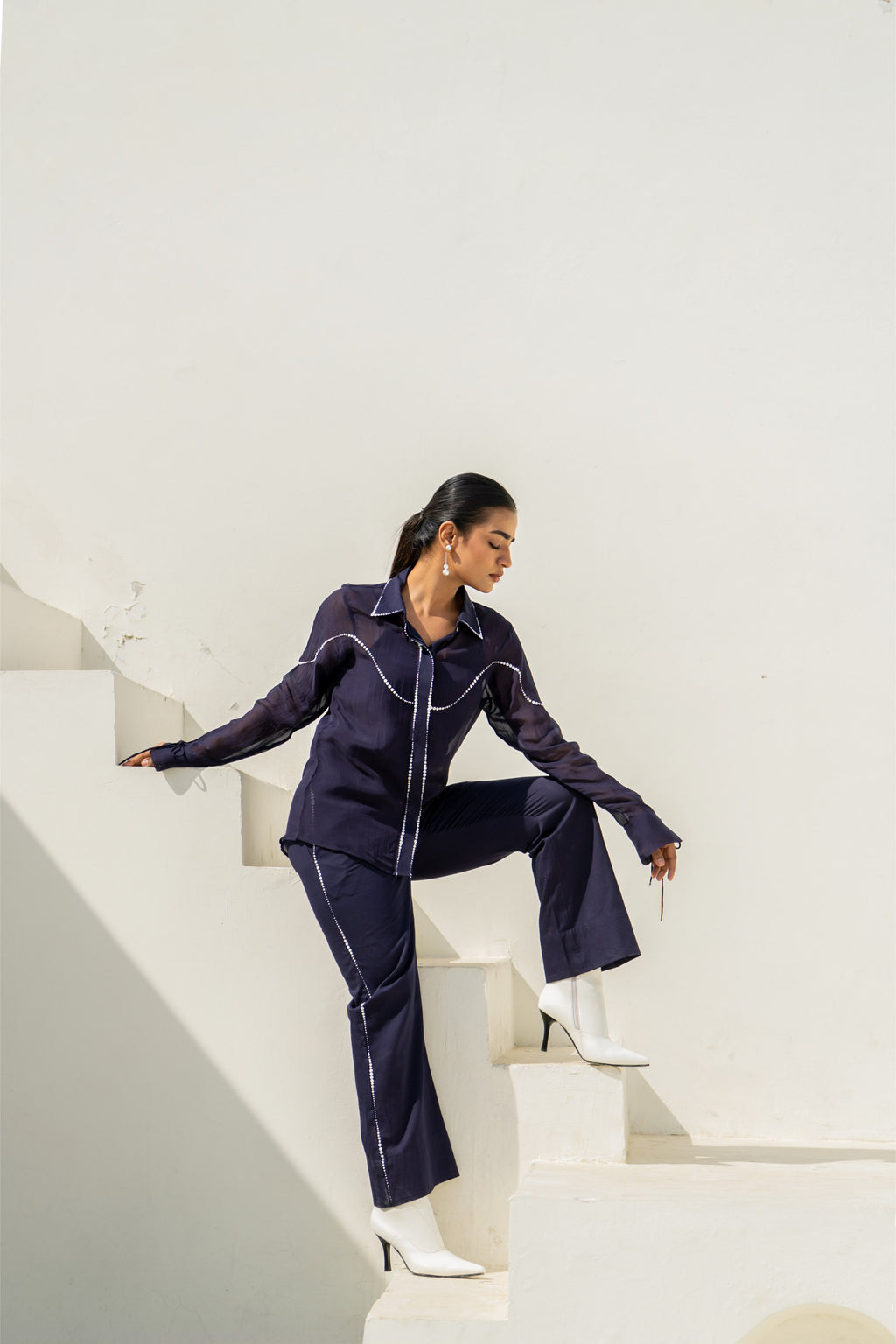 Midnight Blue Pixel Flow Co-ord Set