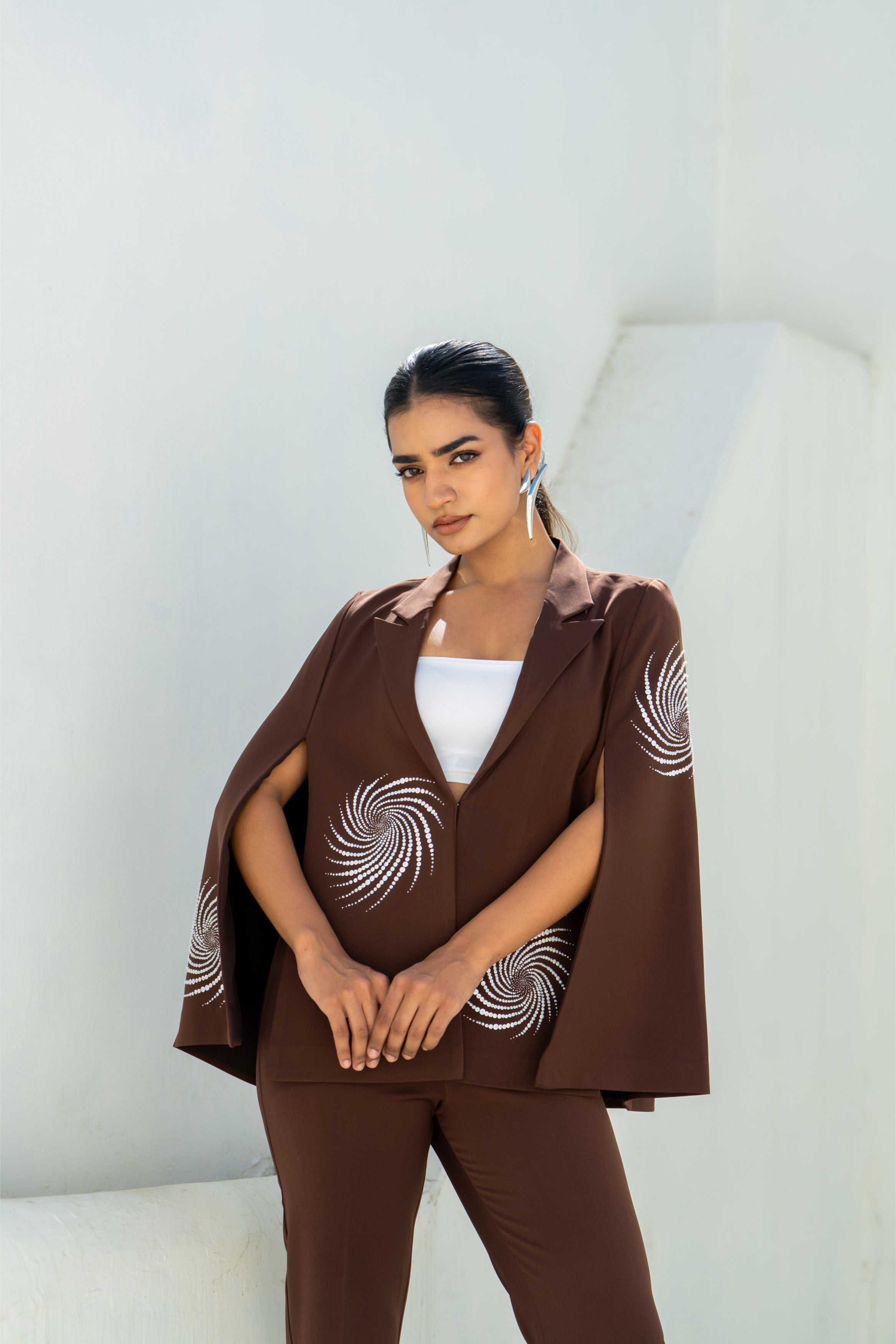 Brown Eclipse Spiral Cape Set