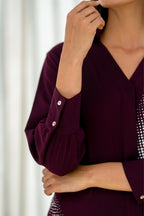 Deep Wine Gradient Shadow Hand Embellished Dress