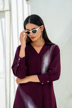 Deep Wine Gradient Shadow Hand Embellished Dress