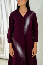 Deep Wine Gradient Shadow Hand Embellished Dress