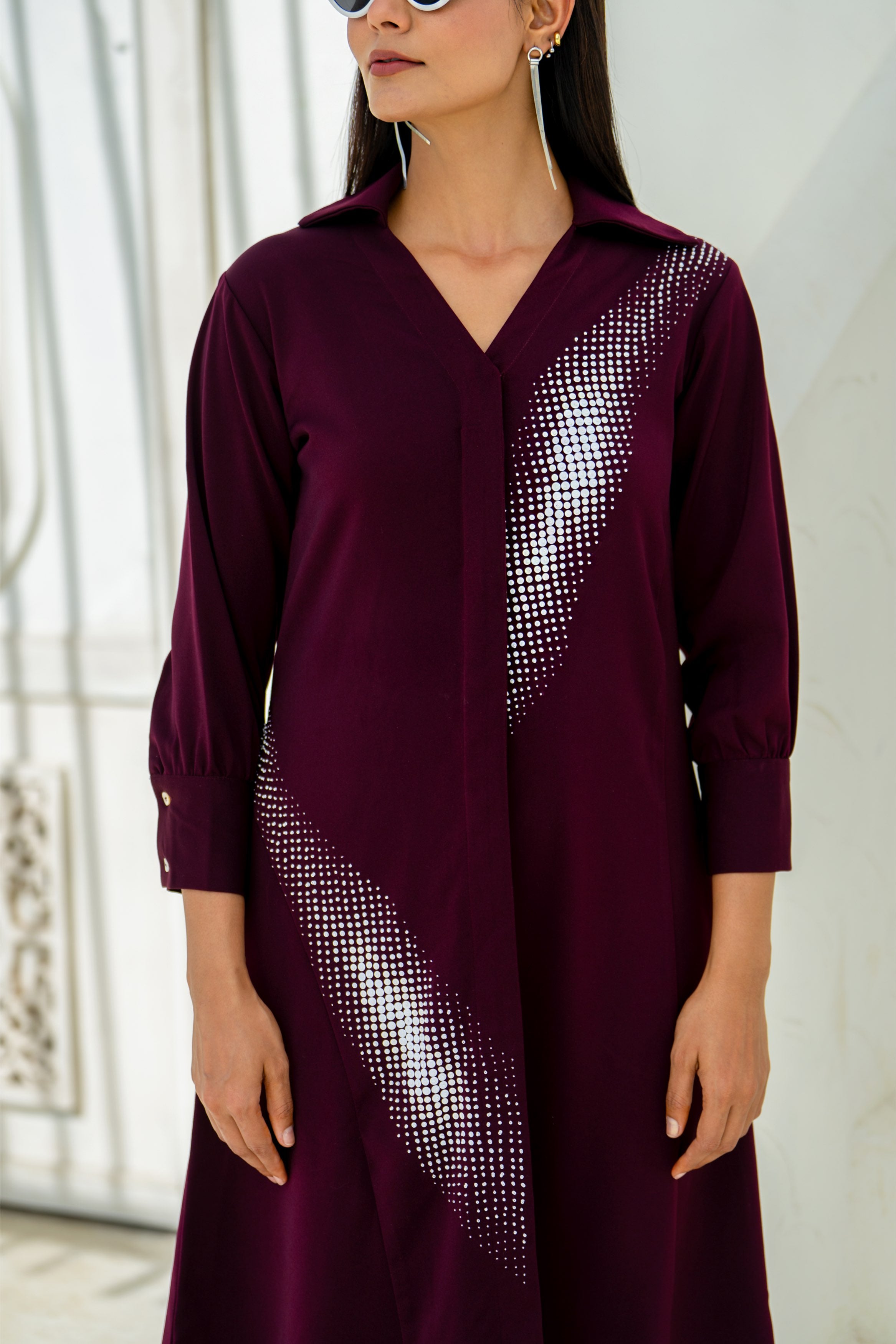 Deep Wine Gradient Shadow Hand Embellished Dress