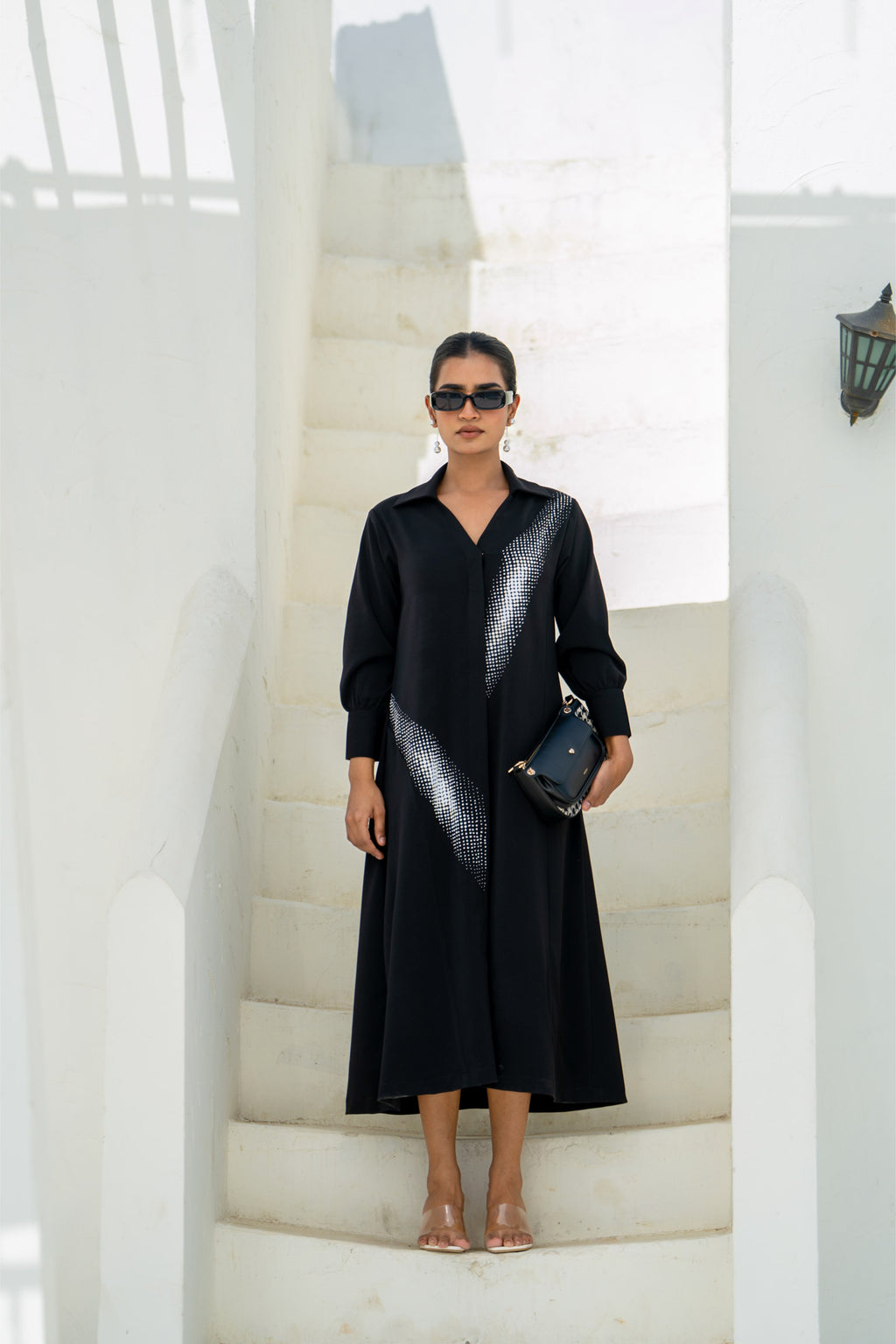 Black Gradient Shadow Hand Embellished Dress