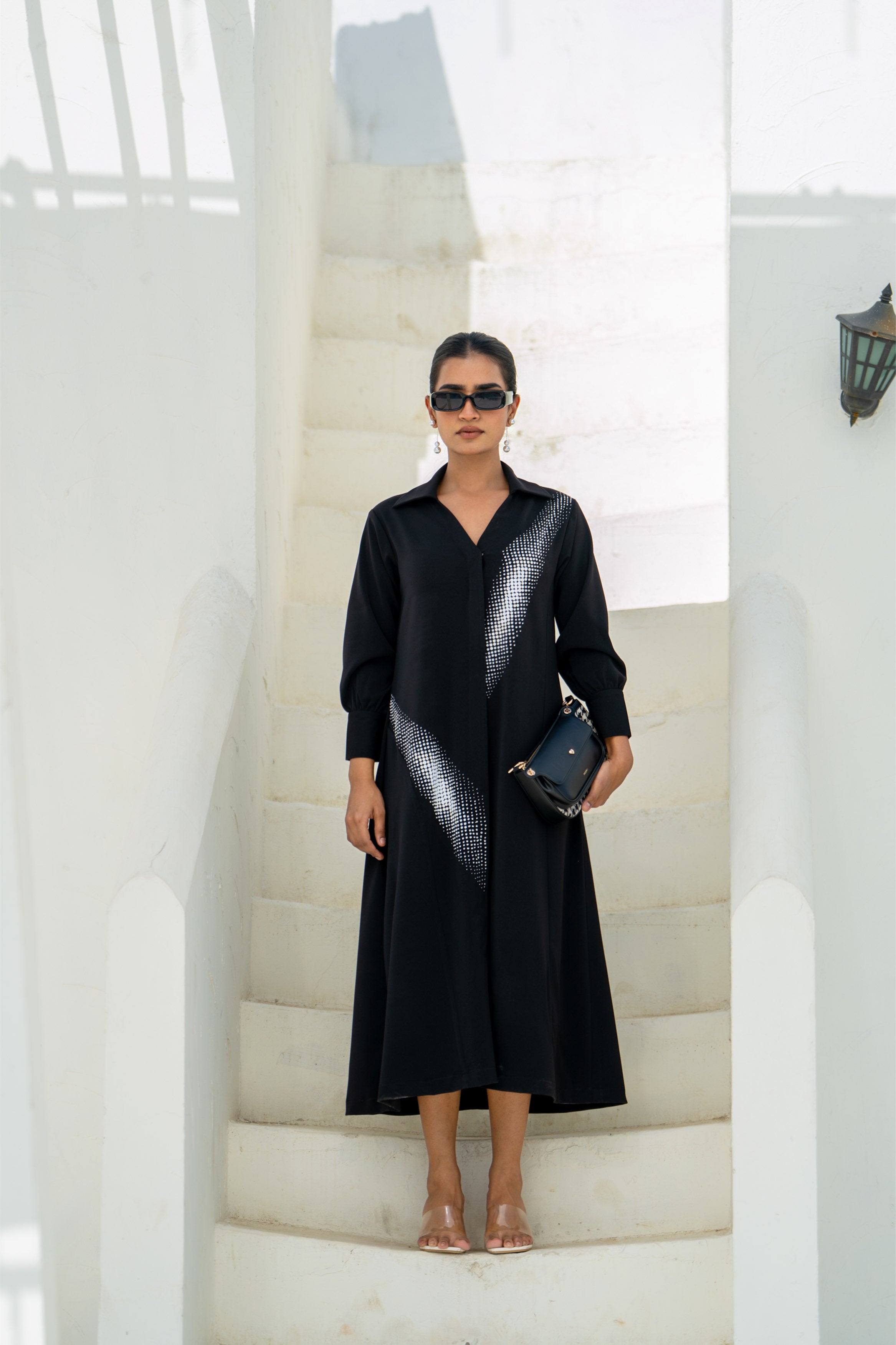Black Gradient Shadow Hand Embellished Dress