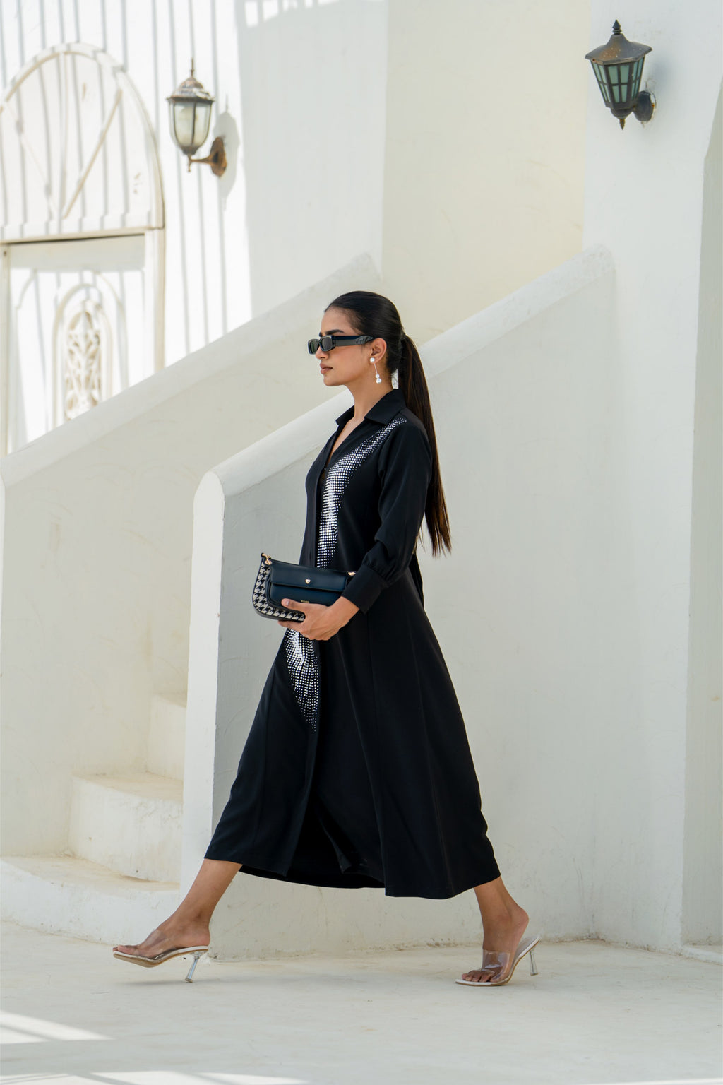 Black Gradient Shadow Hand Embellished Dress