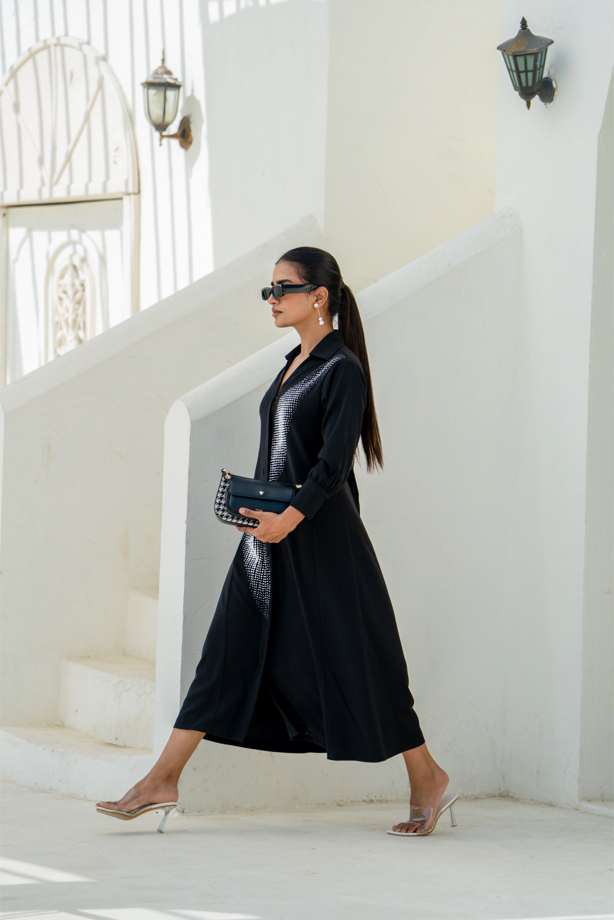 Black Gradient Shadow Hand Embellished Dress