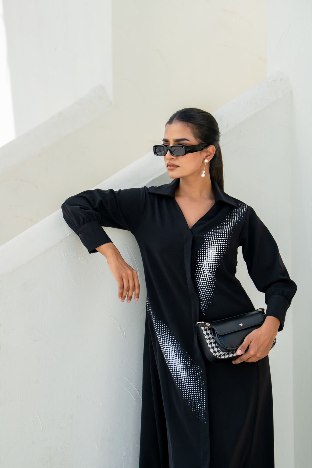 Black Gradient Shadow Hand Embellished Dress