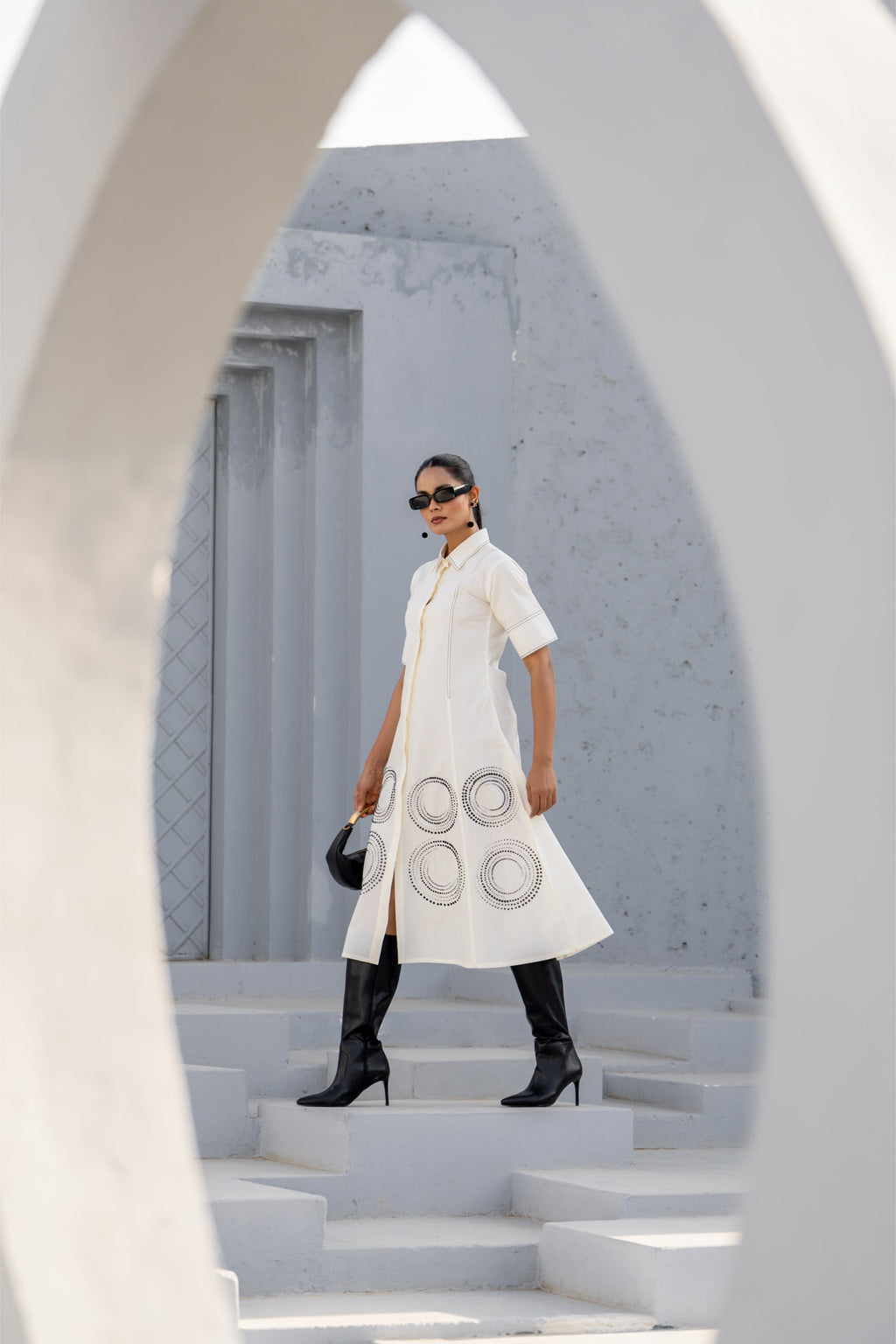 Ecru Orbit Panel Shirt Dress