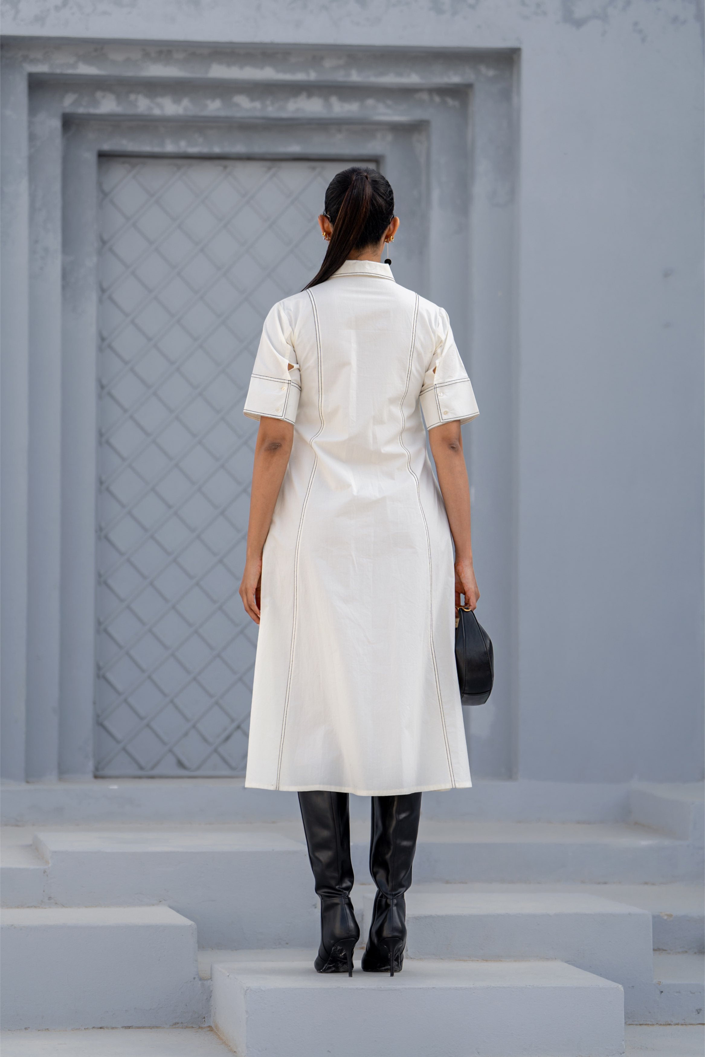 Ecru Orbit Panel Shirt Dress