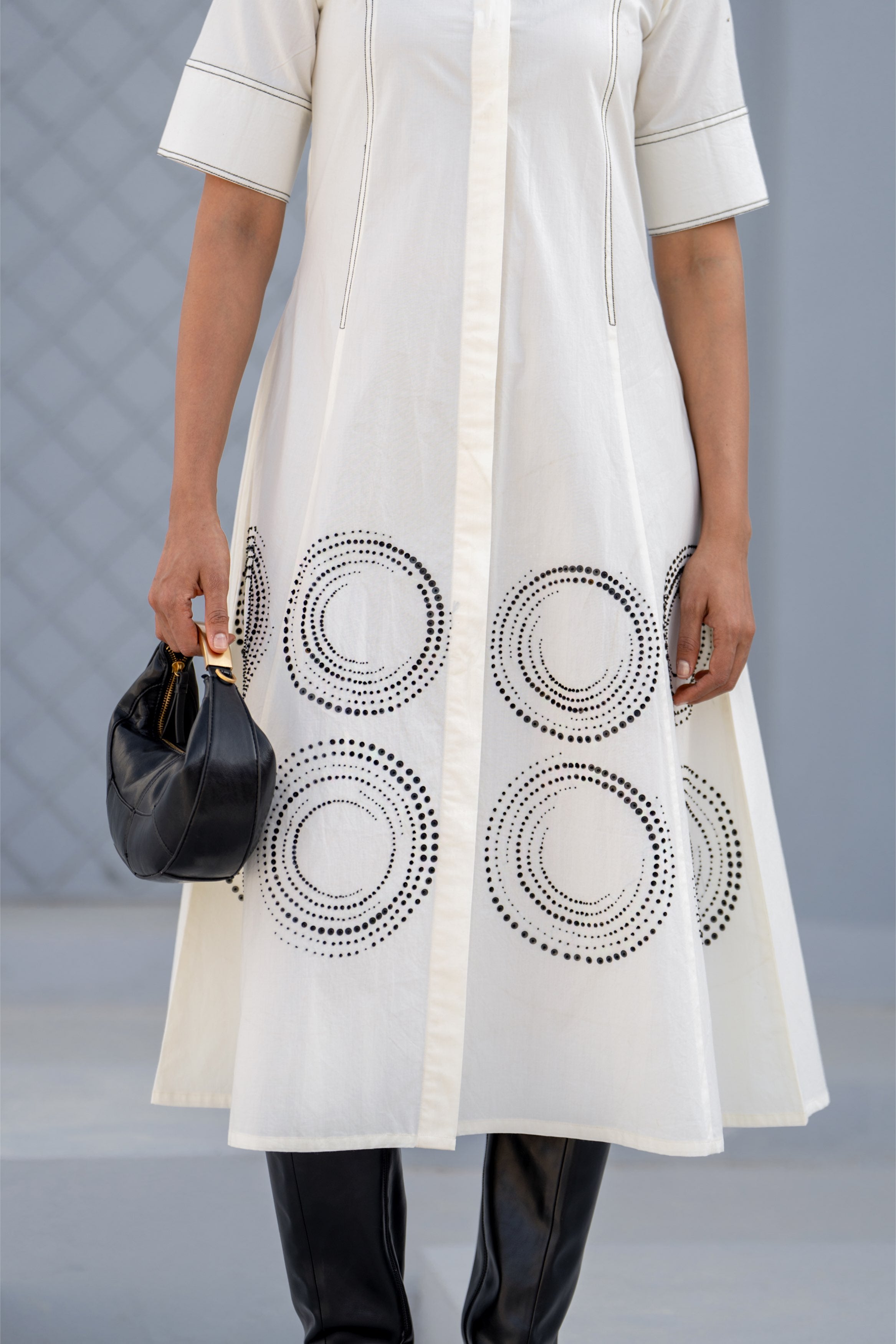 Ecru Orbit Panel Shirt Dress