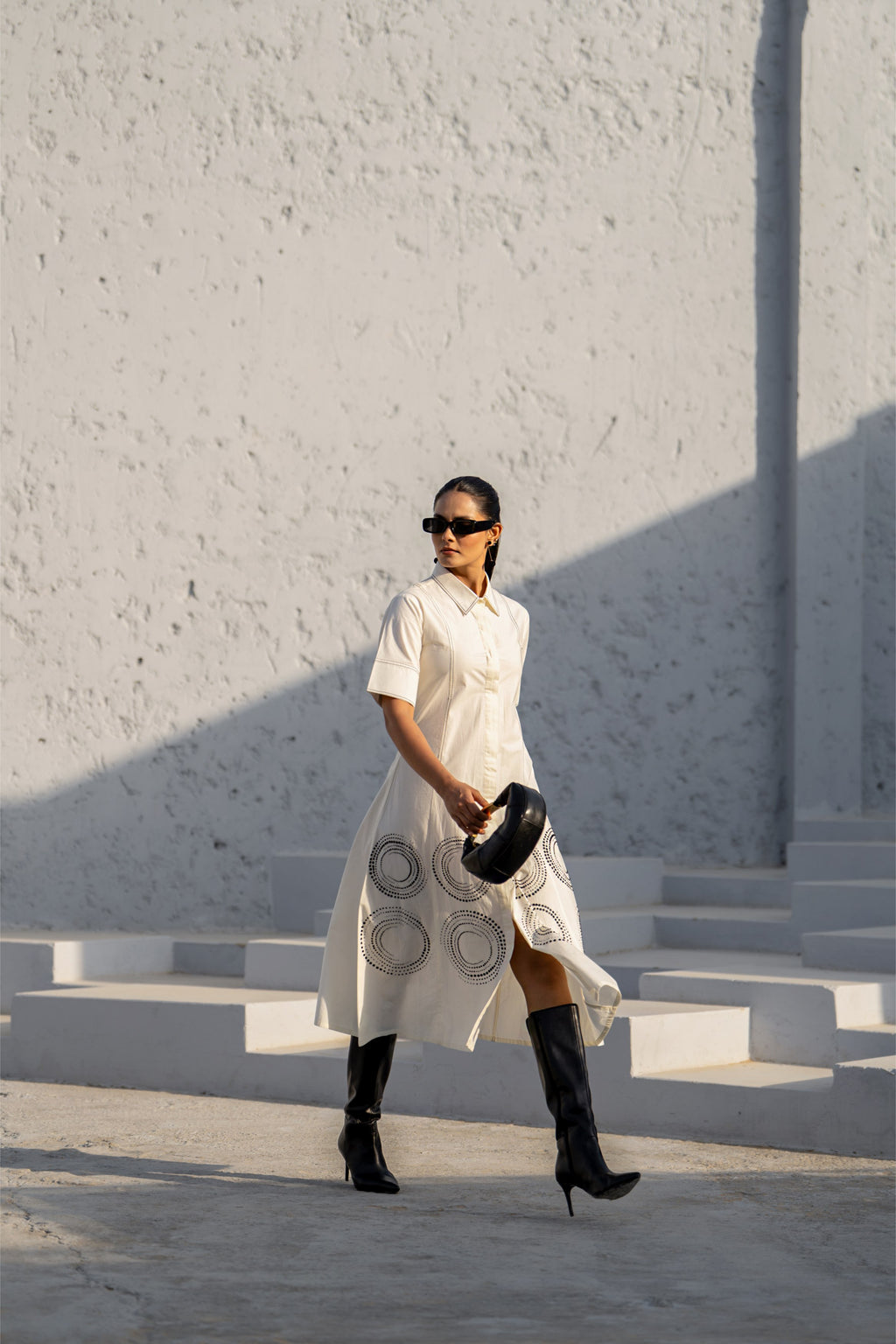 Ecru Orbit Panel Shirt Dress
