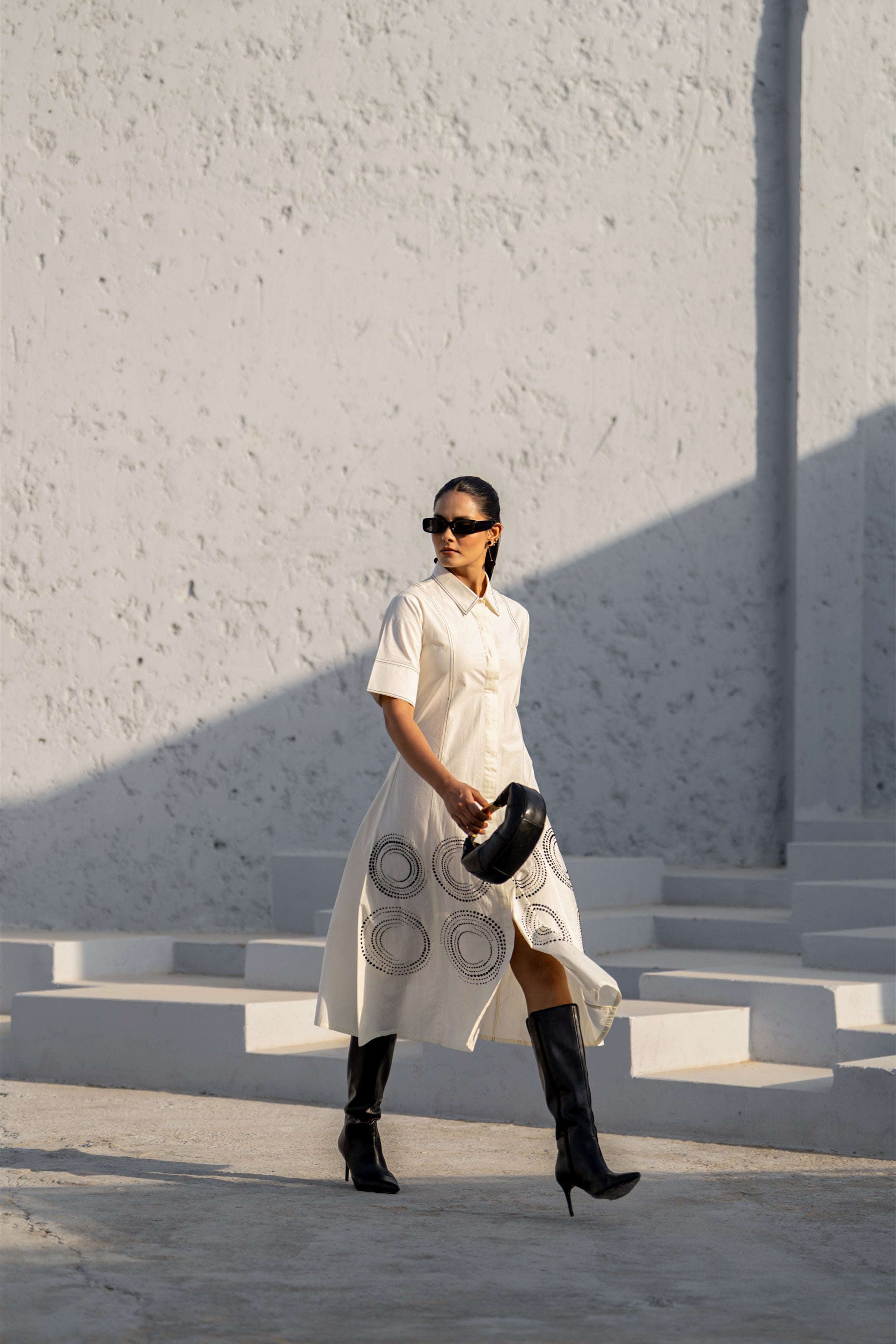 Ecru Orbit Panel Shirt Dress