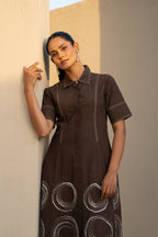 Brown Orbit Panel Shirt Dress