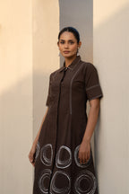 Brown Orbit Panel Shirt Dress