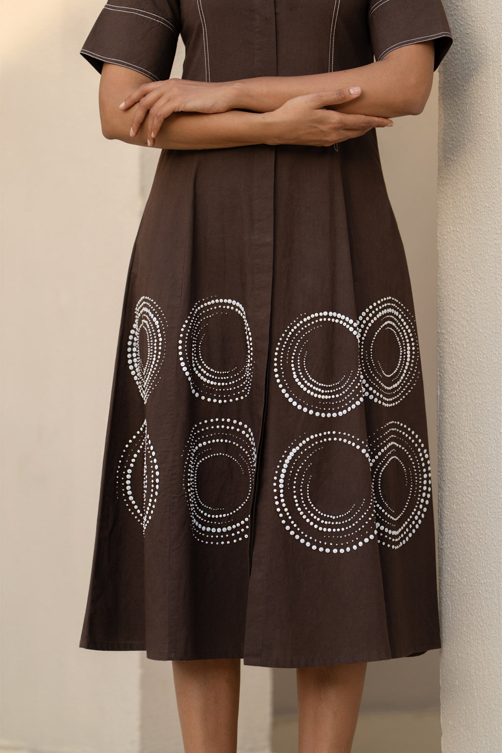 Brown Orbit Panel Shirt Dress