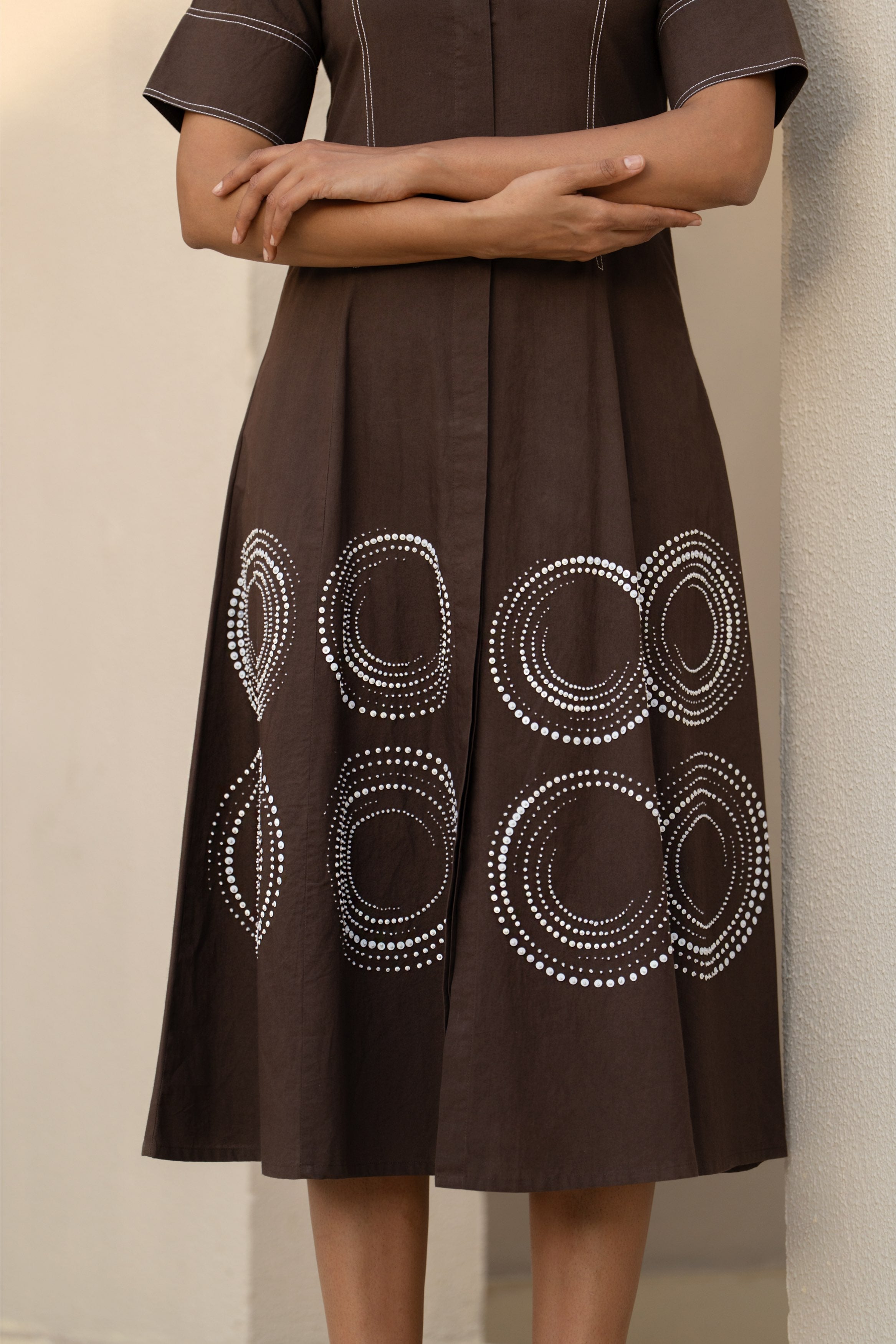 Brown Orbit Panel Shirt Dress